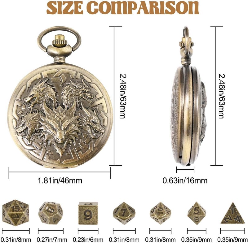banloga D&D Dice Set,7PCS Metal Dice for Dungeons and Dragons,Mini Dice Set with Pocket Watch Case,Role Playing Board Games Accessories (Dragon, Bronze) - Image 3
